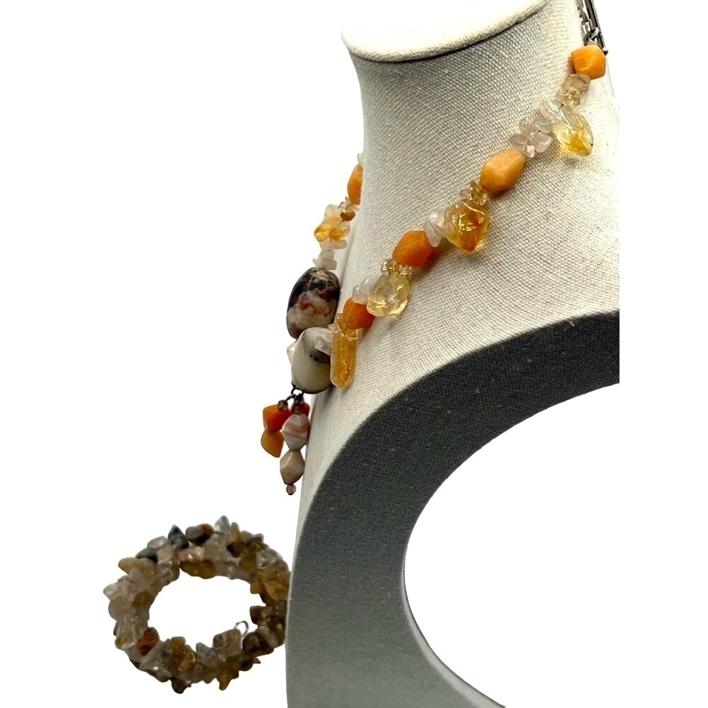 Vintage Citrine & Agate Stone Necklace And Bracelet Set - Picture 4 of 12